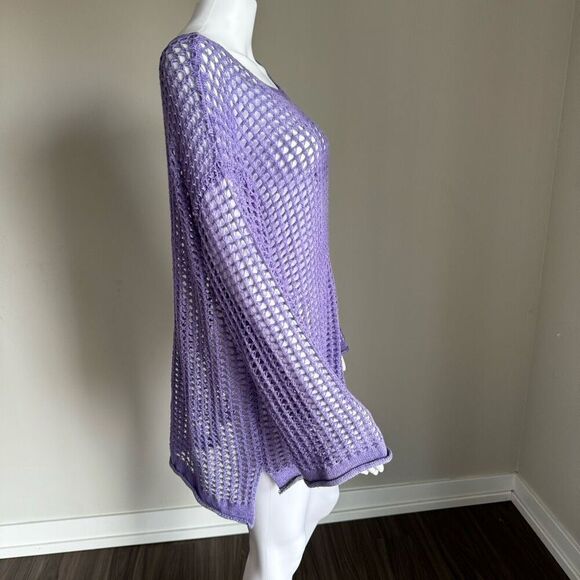 Crotchet Flare Sleeve Purple Knit Top Sweater - Picture 3 of 6